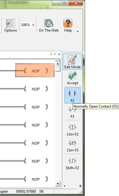 hapter : Edit a Program rowse ontacts (F4) rowse oils (F) rowse oxes (F) Entering Instructions with Hot Keys When the cursor is moved to one of the Ladder palette buttons, a Tool Tip will