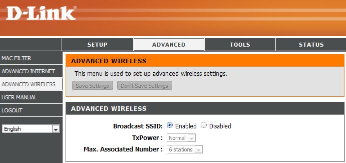 Section 3 - Configuration Use this section to specify advanced wireless options. Broadcast SSID: Advanced Wireless Enable to allow any wireless client to find your wireless network.