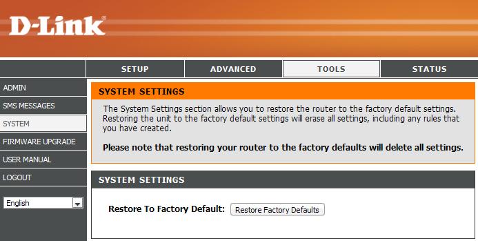 Section 3 - Configuration Use this section to restore the router to the factory default settings.