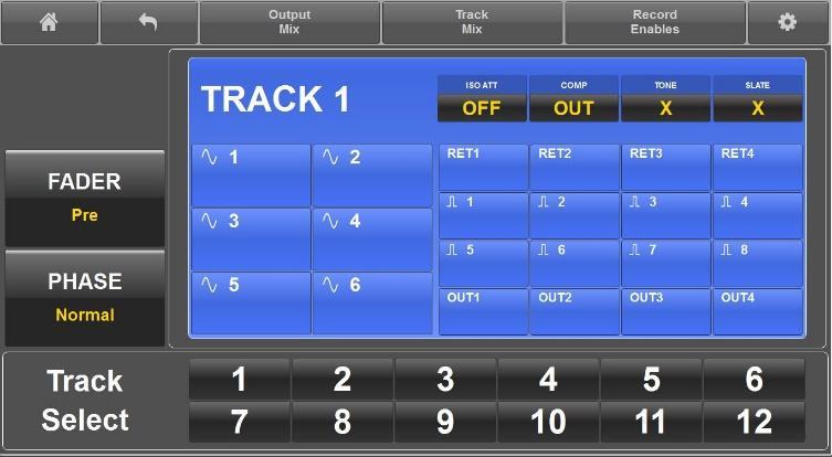 Track Routing Engaging tone, slate, ISO attenuation and card compressors For each card track slate, tone, ISO attenuation and the compressors can be assigned to that card track by selecting the