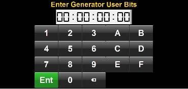 Manually entering time code and user bits Selecting the ENTER TIME CODE key will open the time code editor, and selecting the ENTER USER BITS key will open the user bit editor.