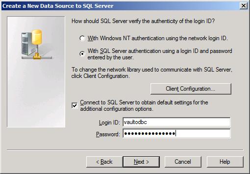 Vault Configuration for SQL server