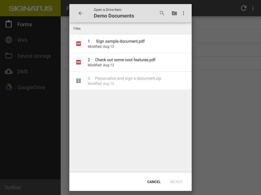 3.7 OPEN DOCUMENT FROM EMAIL, CLOUD AND OTHER With SIGNATUS, you can sign document from email, cloud or other