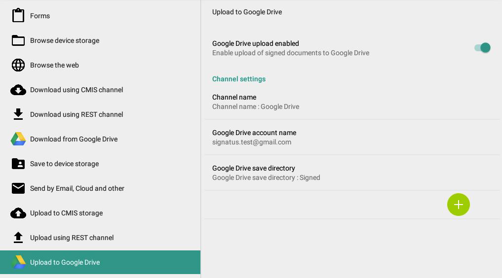 UPLOAD TO GOOGLE DRIVE Google Drive upload enabled allows distribution of signed PDF Documents to Google Drive of selected Google account