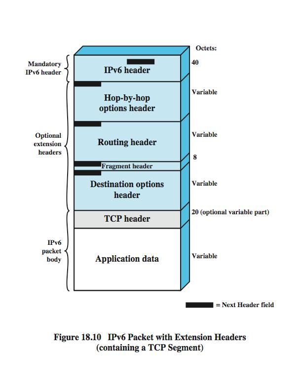 IPv6 packet structure Hop-by-Hop Options header: Defines special options that require hop-by-hop processing.
