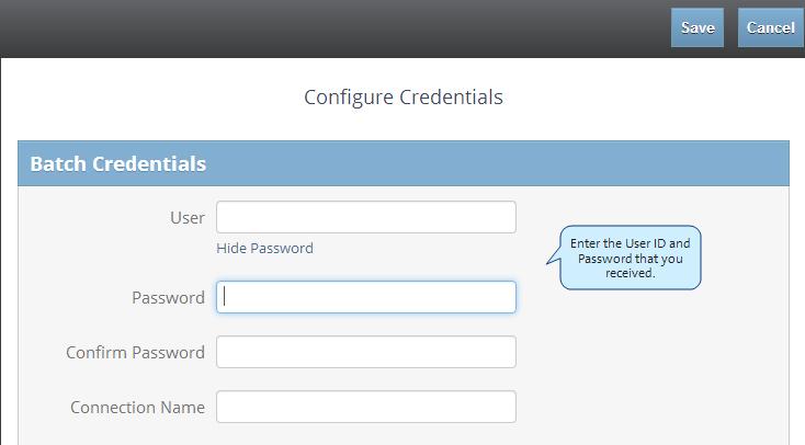 If you have correctly registered the CRM, the CRM Connection Credentials window displays. 8.