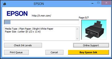 Checking Print Status - Windows During printing, you see this window showing the progress of your print job. It allows you to control printing and check ink cartridge status.