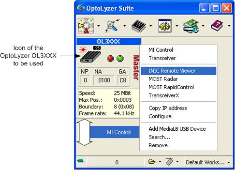 5 Starting INIC Remote Viewer Set-up your environment as proposed in Section 2.2, and start your OptoLyzer Suite.