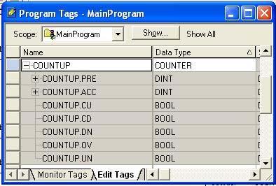 is defined as data type COUNTER in the program tags