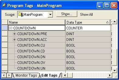 is defined as data type COUNTER is the program tags as
