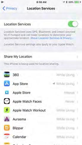 Settings Location Services choice of where you only use