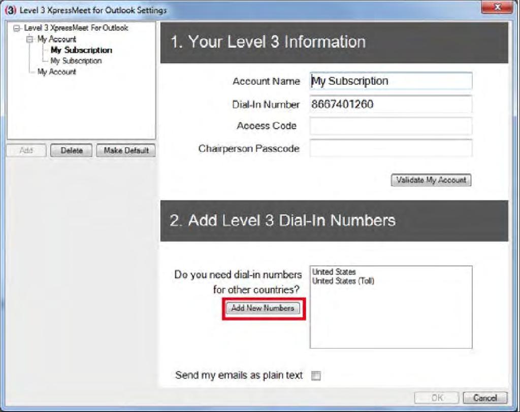 Subscription Details By highlighting a subscription, you can assign a name to your subscription account by changing the Level 3 Account Name.