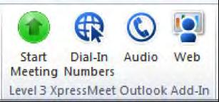 Level 3 XpressMeet Outlook Add-In Meeting Ribbon The Level 3 XpressMeet Outlook Add-In Meeting Ribbon will appear in a new meeting request or appointment.