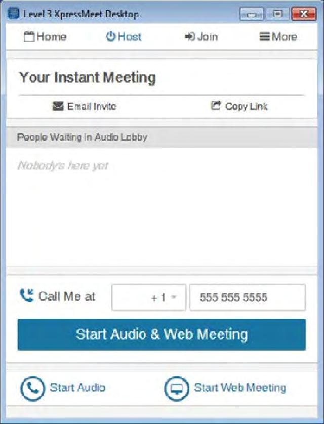 Host The Host tab allows you to see who is in your audio lobby, start an audio and/or web meeting, and control your audio conference once it is started.