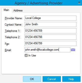 Click on ADD to enter the details for the different Agency / Provider as per the following screenshot: Address