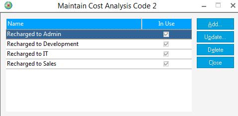Analysis Codes 2 can be used for keeping track of who the cost gets billed to.