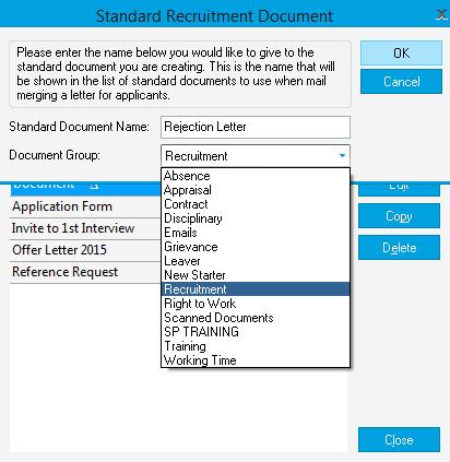 in Personnel Manager the user is then able to setup document templates in Recruitment Manager.