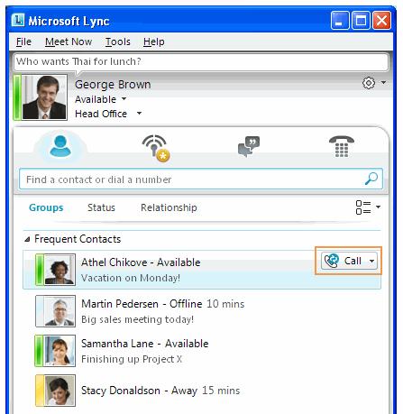 To make a call from Lync 2010 on your computer Application UI Important: The USB cable connecting the phone to your computer must be plugged in. 1. Open Lync 2010.