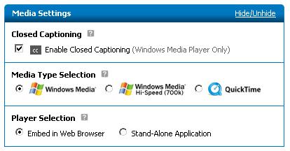 Media Settings The Media Settings controls are located directly under the viewer and give you the ability to enable