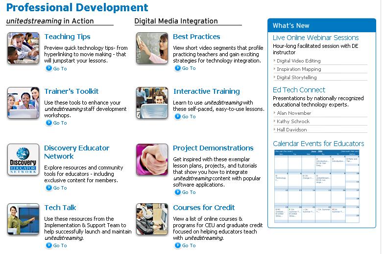 Professional Development The Professional Development segment of the site is designed to connect users with