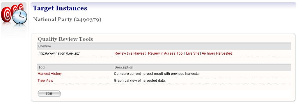 Opening quality review tools To review a harvested Target Instance, open it in edit mode, then select the Harvest Results tab. A list of Target results displays.