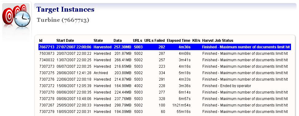 Figure 21. Harvest History. The tool gives shows all the harvests, with the most recent first.