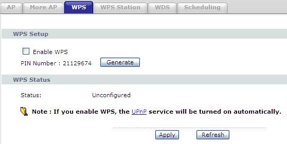 Chapter 8 Wireless LAN 8.4 The WPS Screen Use this screen to configure WiFi Protected Setup (WPS) on your ZyXEL Device.