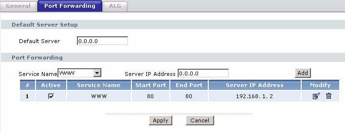 Chapter 9 Network Address Translation (NAT) Configuring Servers Behind Port Forwarding (Example) Let's say you want to assign ports 21-25 to one FTP, Telnet and SMTP server (A in the example), port