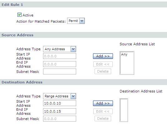 Edit Custom Port Example 7 Select Any in the Destination Address List box and then click Delete.