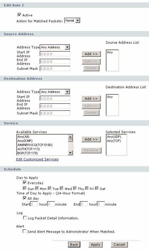 Chapter 10 Firewalls 10.3.1 Configuring Firewall Rules Refer to Section 10.1.2 on page 190 for more information. Use this screen to configure firewall rules.