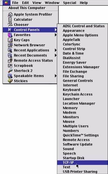 Appendix A Setting up Your Computer s IP Address Macintosh OS 8/9 1 Click the Apple menu, Control Panel and