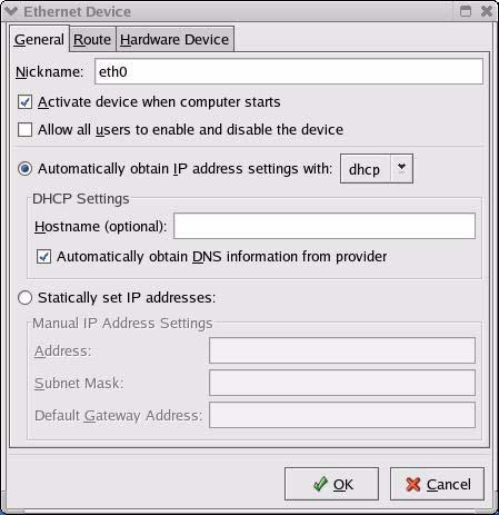 Appendix A Setting up Your Computer s IP Address 2 Double-click on the profile of the network card you wish to configure. The Ethernet Device General screen displays as shown. Figure 169 Red Hat 9.