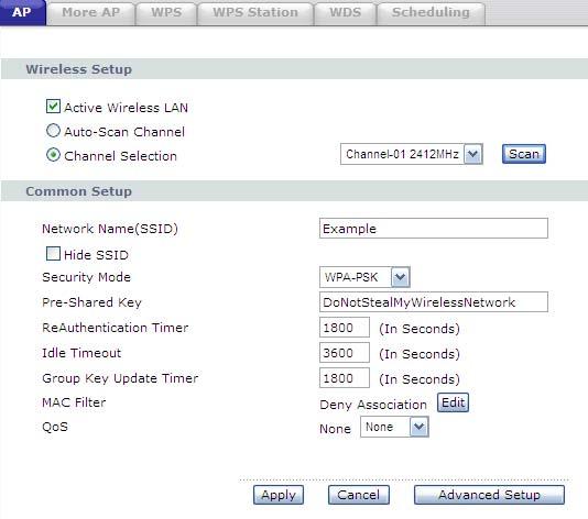 Chapter 4 Tutorials 2 Click Network > Wireless LAN to open the AP screen.