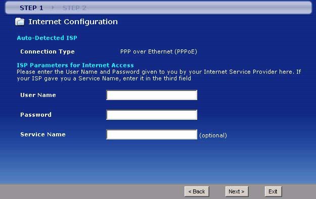 Chapter 5 Internet and Wireless Setup Wizard 3b The following screen displays if a PPPoE or PPPoA connection is detected.