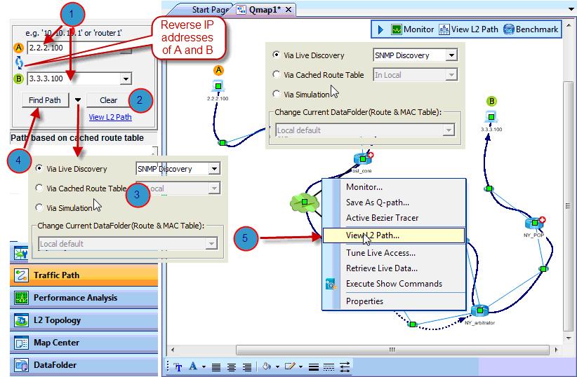 .5 Map an Application Flow Given two end points, discover and map out the L/L traffic path based on the live or cached routing tables.