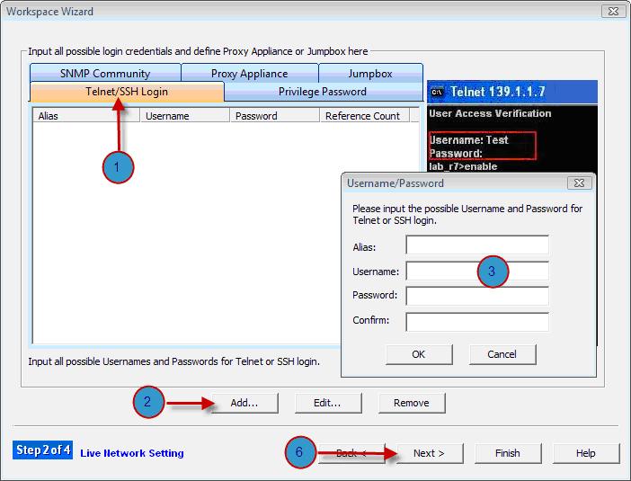 . Define live settings Define the live access credentials so that you can work on the live from NetBrain Workstation, such as the live discovery, benchmark and monitoring.