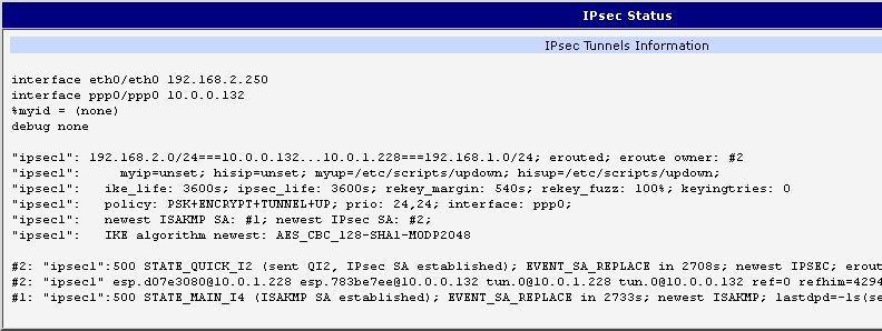 1.5. IPsec status Selecting the IPsec option in the status menu of the web page will bring up the information for any IPsec Tunnels that have been established. Up to 4 IPsec tunnels can be created.