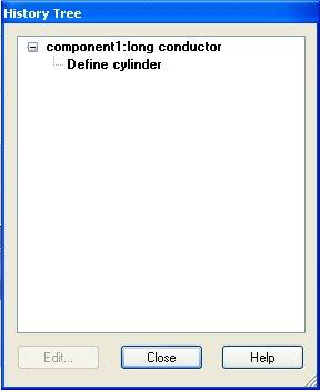 Select the Define cylinder operation in the tree folder component1:long conductor from the history tree (see above).