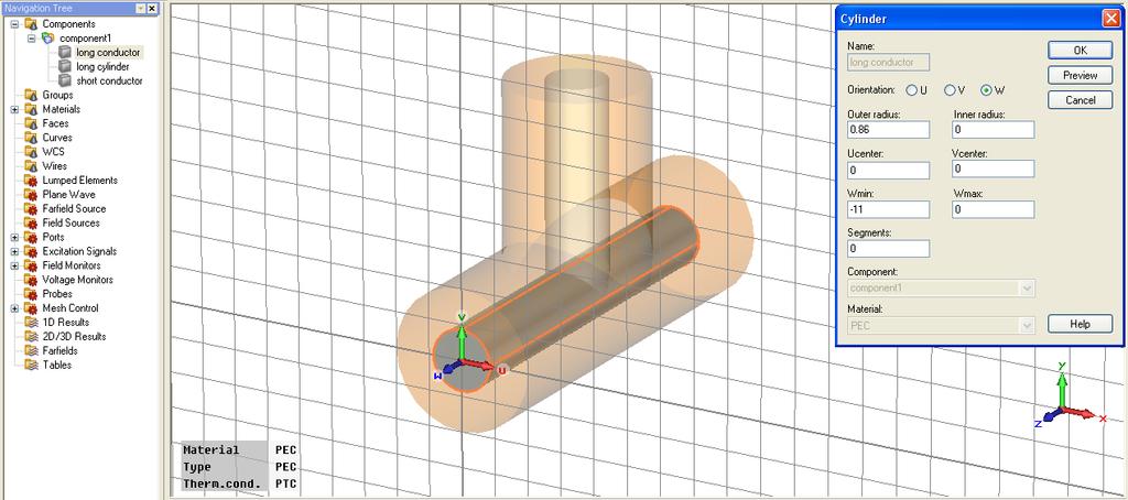 46 CST MICROWAVE STUDIO 2010 Workflow and Solver Overview In this dialog box you will find the length of the cylinder (Wmin=-11) as it was specified during the shape creation.