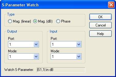 parameter combinations. In the next step you have to specify which results you are interested in as a result of the parameter sweep. Therefore select S-Parameter from the Result watch combo box.