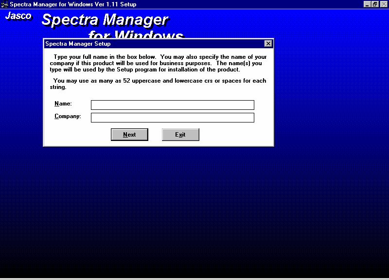 Fig. 12.6 [Spectra Manager Setup] dialog box 12.1.2.2 Inputting operator/company name (1) Input the name of the operator or company in the text box shown in Fig. 12.6. The name input is registered in the system.