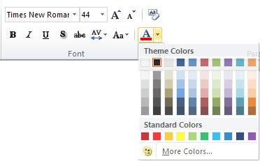 Changing the Text Color Select the text you wish to format. Locate the Font section of the Home ribbon. Click on the down-facing arrow to the right of the Font Color button.