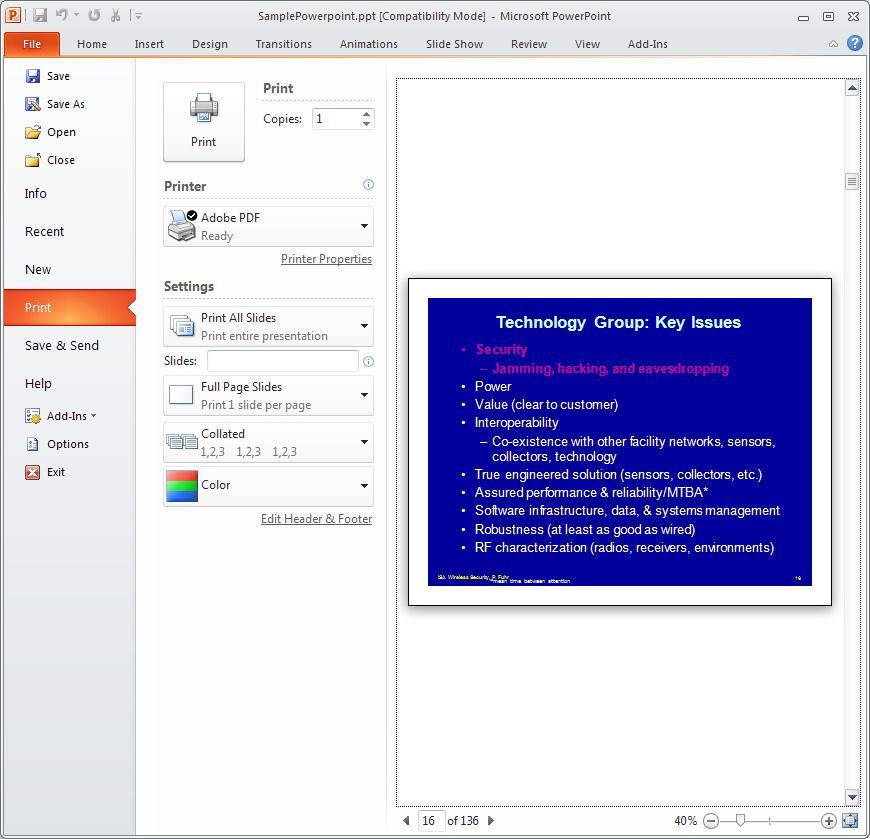 Printing Your Presentation With Office 2010, the print options dialogs have been completely revamped.