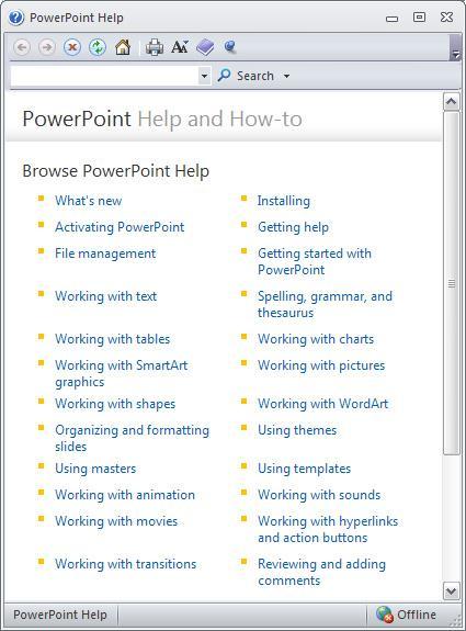 Getting Help in PowerPoint PowerPoint s Help index is a good resource when you are trying to use an unfamiliar feature or starting a new project.