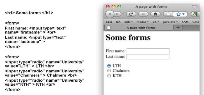 HTML Forms Server responses to user data 1. The server displays a page with a form 2.