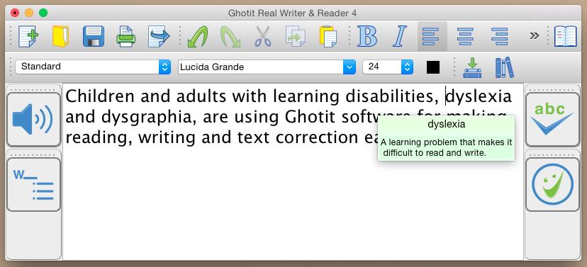 Descriptions Window Get the meaning of a word in a written text by selecting a word or placing a cursor on it and clicking the Descriptions Window button located at the right corner of the top