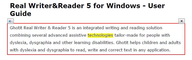 Figure #17: Screenshot Reader: Reading Mode. To read the text aloud press Enter Key; the software enters the Reading Mode and reads the text aloud.