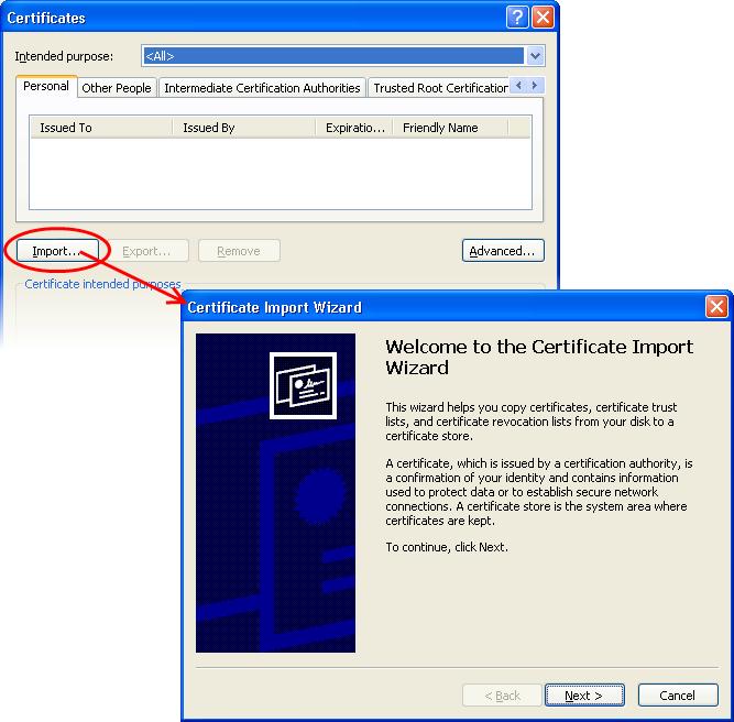 4. Click 'Browse' in the next step and navigate to the location of your PKCS12 certificate file.