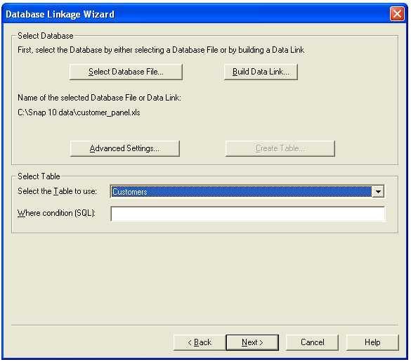 The Database Linkage Wizard reappears so you can specify the Table to use.