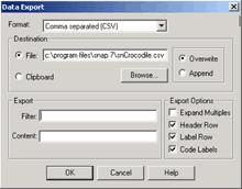 2. From the main toolbar select File Export. This will open the Data Export window. 3.